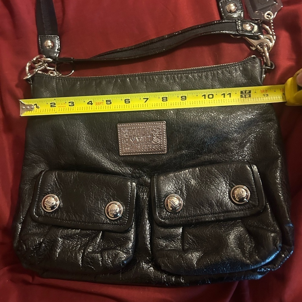 Coach  poppy Black Leather Crossbody Bag with Silver Accents